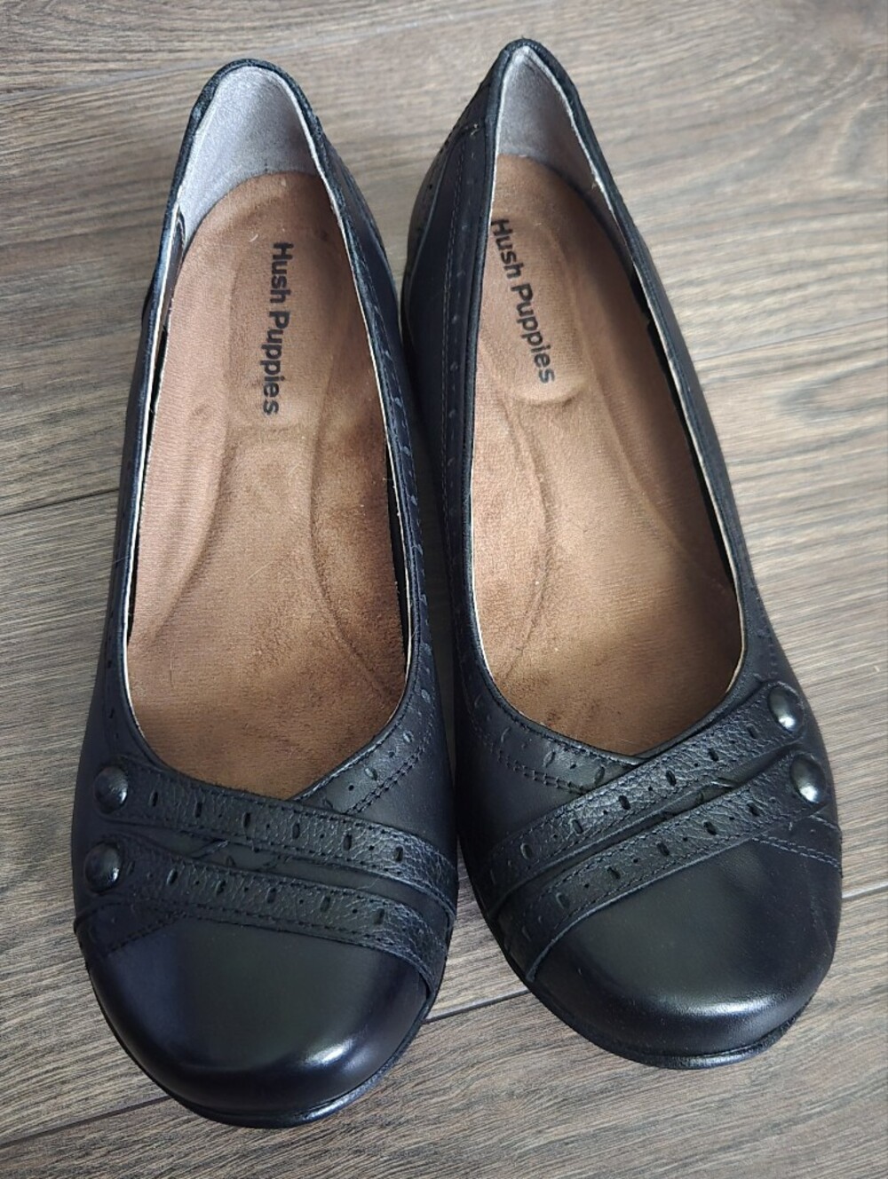 Hush Puppies Black Leather Women's Slip-On Ballet Flats